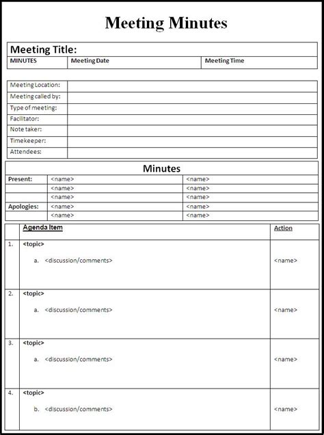 Meeting Minutes Template Free Printable